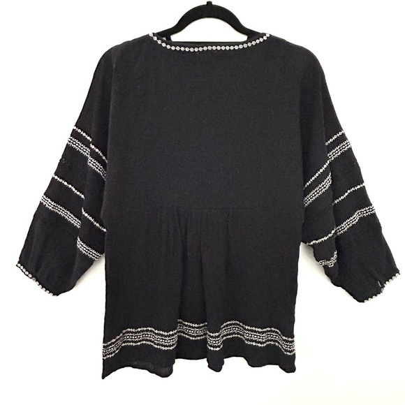 Garnet Hill Embroidered Tunic Top Blouse Boho Cotton Crinkle Gauze Size Medium - Picture 6 of 10